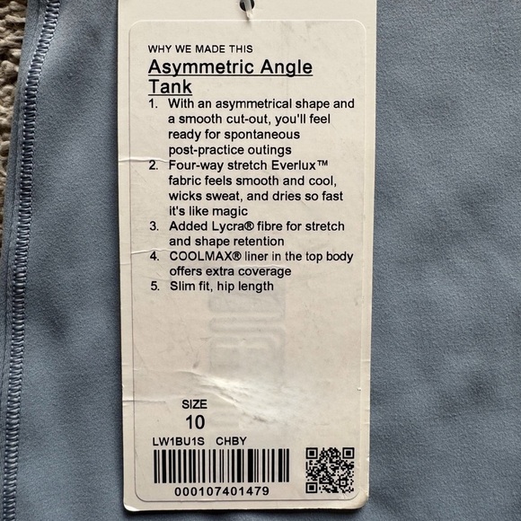 NWT Lululemon Asymmetric Angle Tank Top - Chambray, Size 10 - Picture 6 of 11